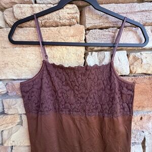 VTG Y2K M Women's Dark Brown Lace Trim Camisole Adjustable Tank Top Forest Fairy